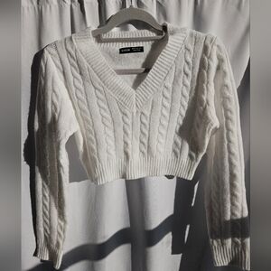 SHEIN White Cable Knit Sweater